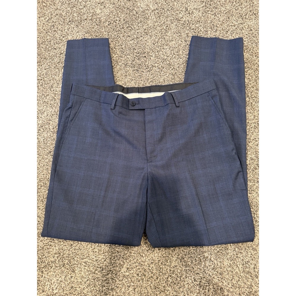 The Savile Row Dress  Suit Pants Men's 38W 34L Flat Front Stretch Brixton Blue